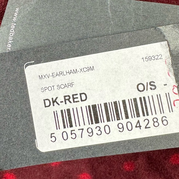 NWT Ted Baker Men's Earlham Spotted Scarf Dark Red One Size - Picture 4 of 4